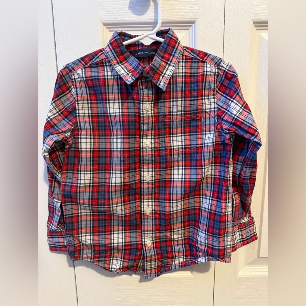 Janie and Jack Red and Blue Plaid, Button Up for Toddlers